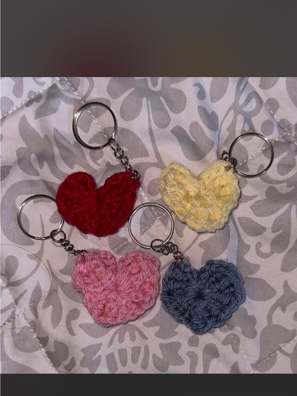 Handmade Crochet Heart Keychain - Red, Yellow, Pink, Blue